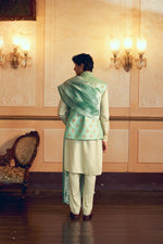 Classic Mint Green Jacquard Banarasi Men's Jacket Set