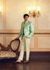 Mint Green Jacquard Banarasi Men's Jacket Set