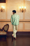 Mint Green Jacquard Banarasi Men's Jacket Set