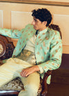 Mint Green Jacquard Banarasi Men's Jacket Set