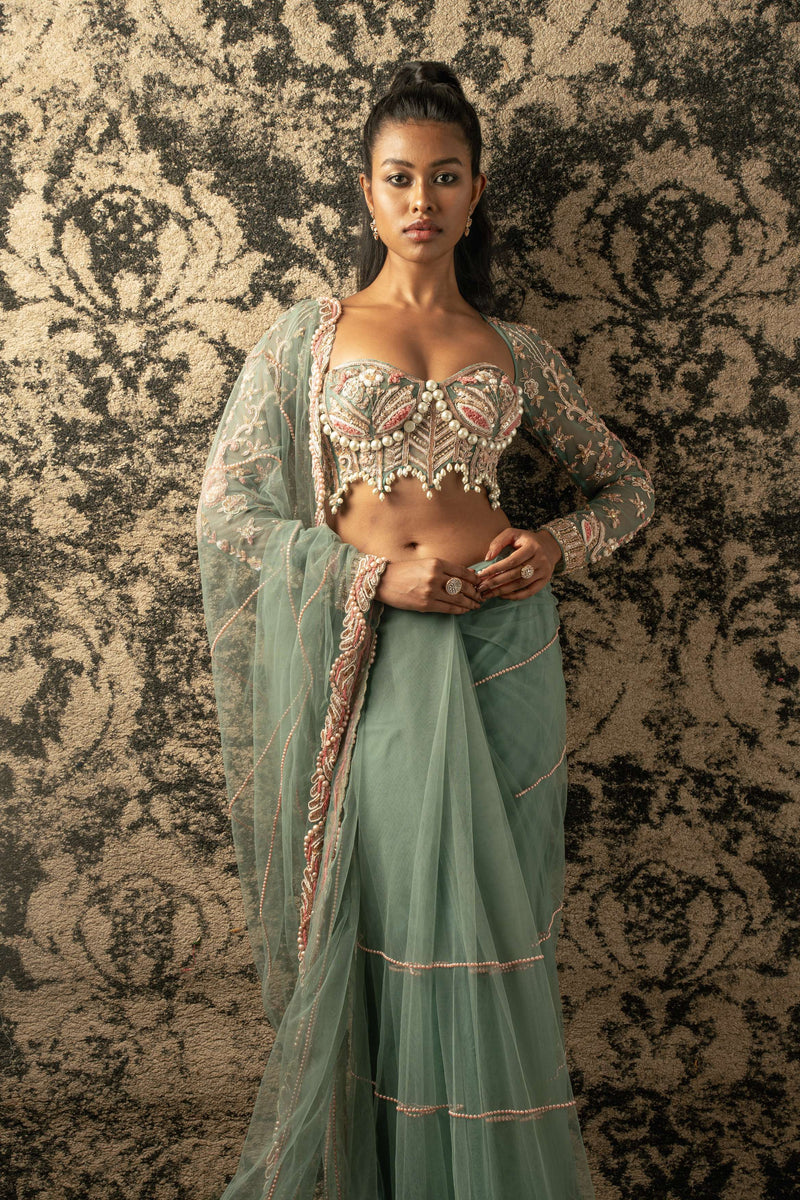 Dusky Turquoise Saree