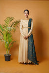 Beige anarkali suit and waistbelt with green dupatta