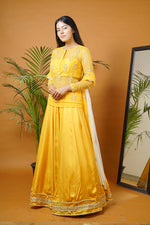 Mustard kurti with bustier ,skirt and dupatta