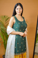 Green kurti with mustard garara and off white dupatta