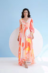 PEACH GOLDEN RATIO PRINTED LONG DRESS WITH PLUNGING NECKLINE