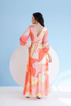 PEACH GOLDEN RATIO PRINTED LONG DRESS WITH PLUNGING NECKLINE