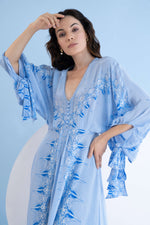 ICE FLY PRINTED HIGH LOW DRESS WITH KAFTAN SLEEVES