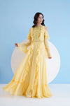 YELLOW LONG DRESS WITH SHOULDER CUTOUT AND LACE DETAIL