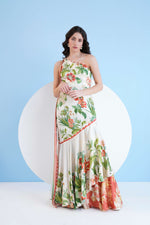 EXOTIC LILY PRINTED ONE SHOULDER TIERED DRESS