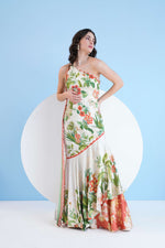 EXOTIC LILY PRINTED ONE SHOULDER TIERED DRESS