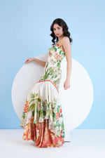 EXOTIC LILY PRINTED ONE SHOULDER TIERED DRESS