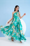 GREEN TRIPPY ROMANCE PRINTED ONE SHOULDER KAFTAN DRESS