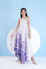 LILAC BAUHINIA PRINTED ONE SHOULDER HIGH LOW KAFTAN DRESS