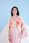 BAUHINIA PRINTED OMBRE DRESS WITH PEARL DETAIL AND PLUNGING NECKLINE