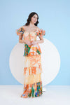 MYSTERIOUS TROPIC PRINTED TIERED DRESS WITH CORSAGE SLEEVES