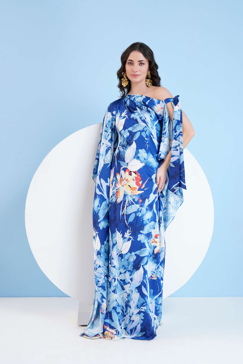 PRINTED STRAIGHT KAFTAN WITH KNOT DETAIL