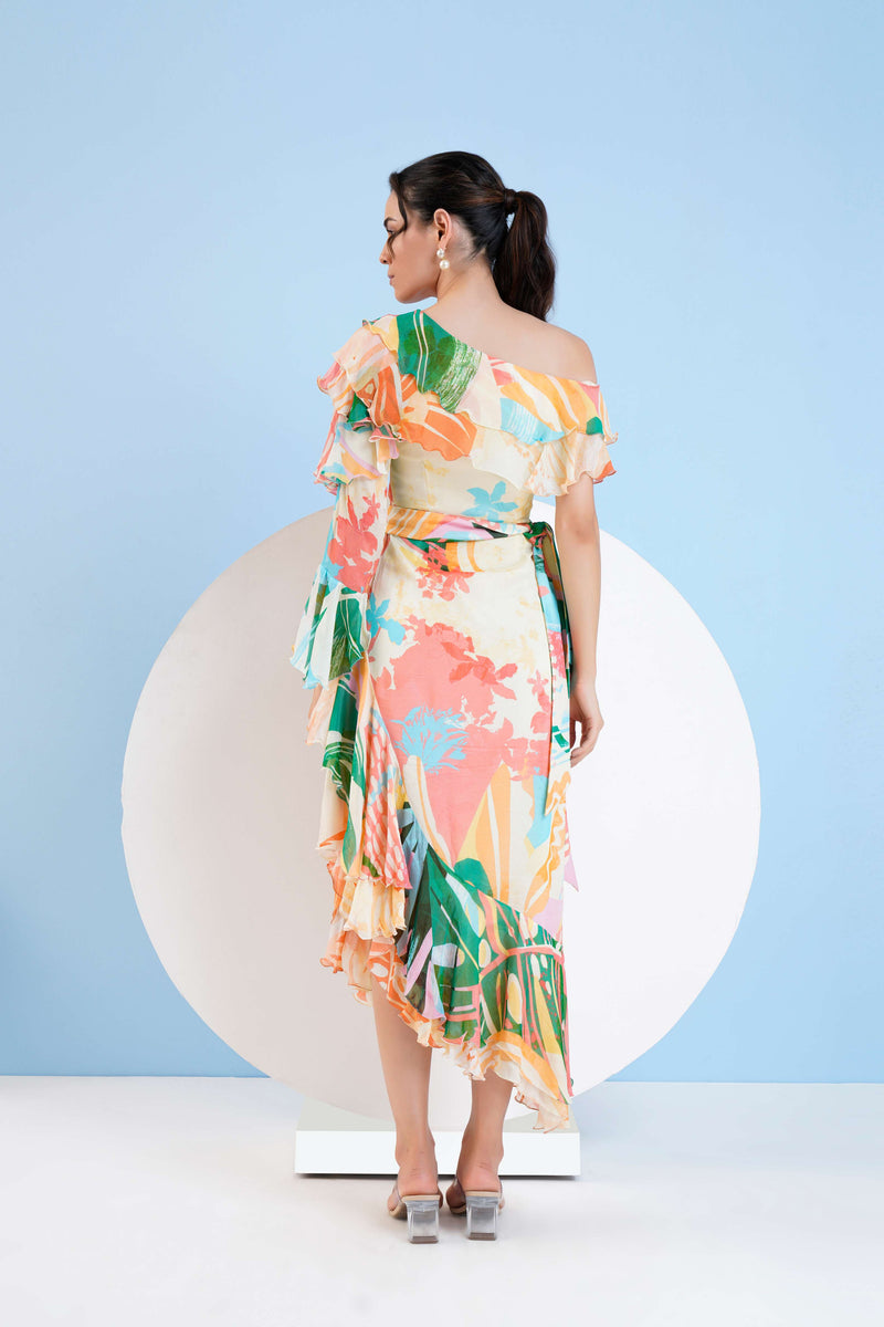 TROPICAL CRUSH PRINTED ONE SHOULDER DRESS