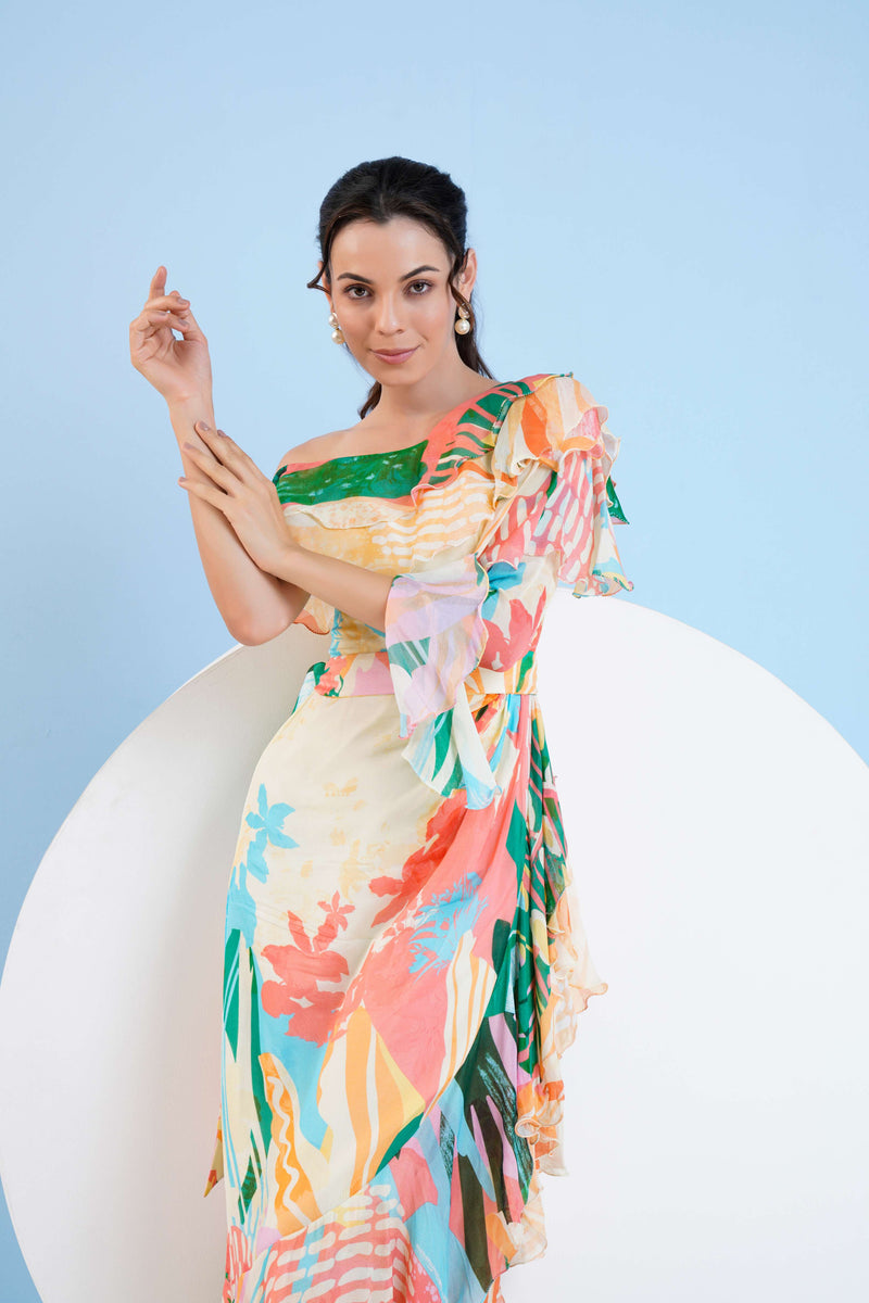 TROPICAL CRUSH PRINTED ONE SHOULDER DRESS