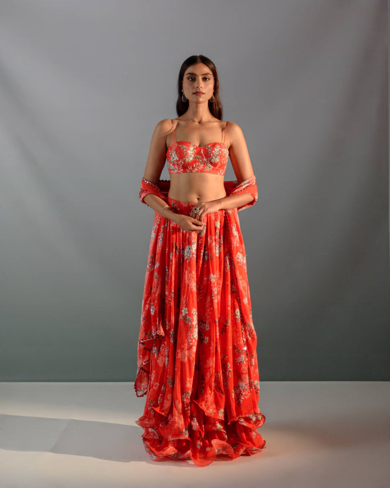 Skirt- georgette- silk- blouse- silk- dupatta- georgette