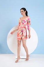 PRINTED SHORT COTTON DRESS WITH BUCKLE DETAIL AND WAIST CUTOUT