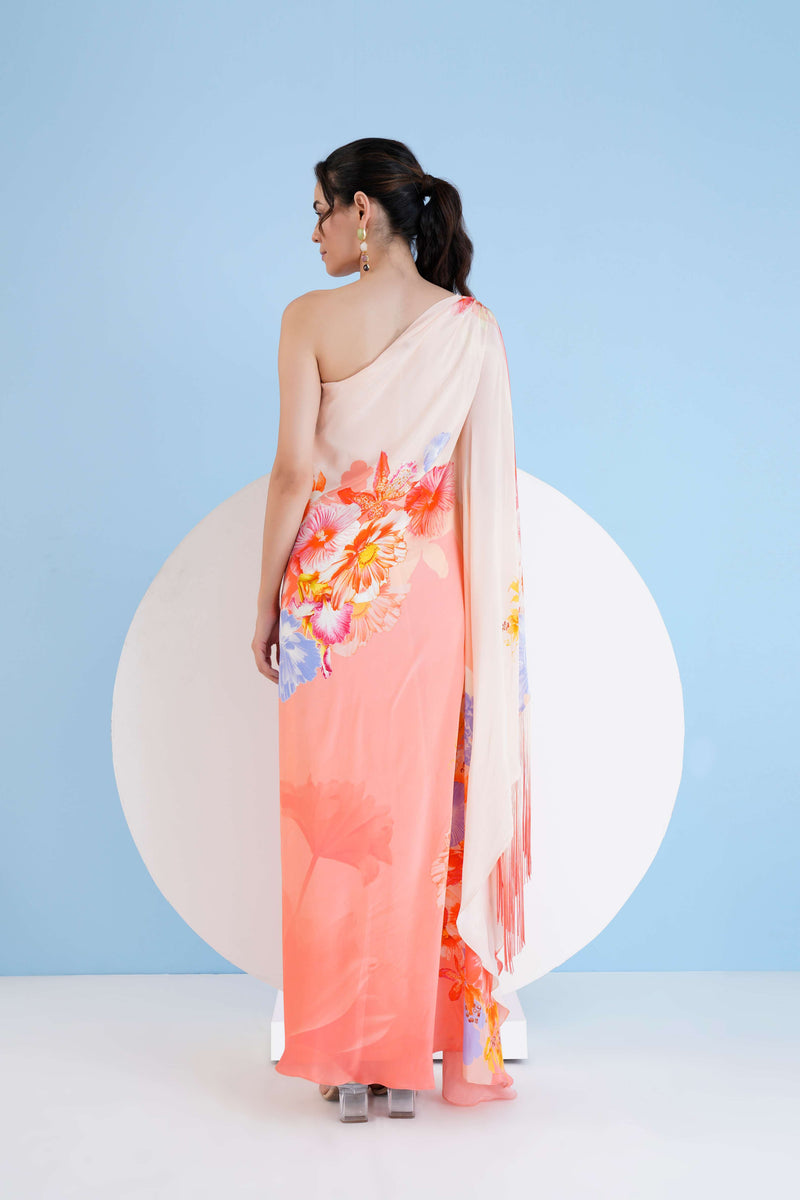 PEACH DAMSEL ONE SHOULDER LONG KAFTAN