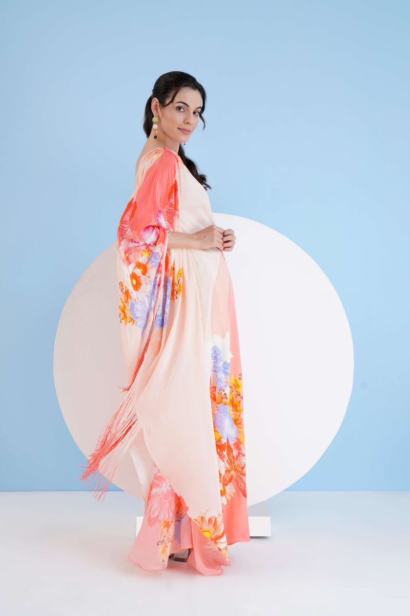 PEACH DAMSEL ONE SHOULDER LONG KAFTAN