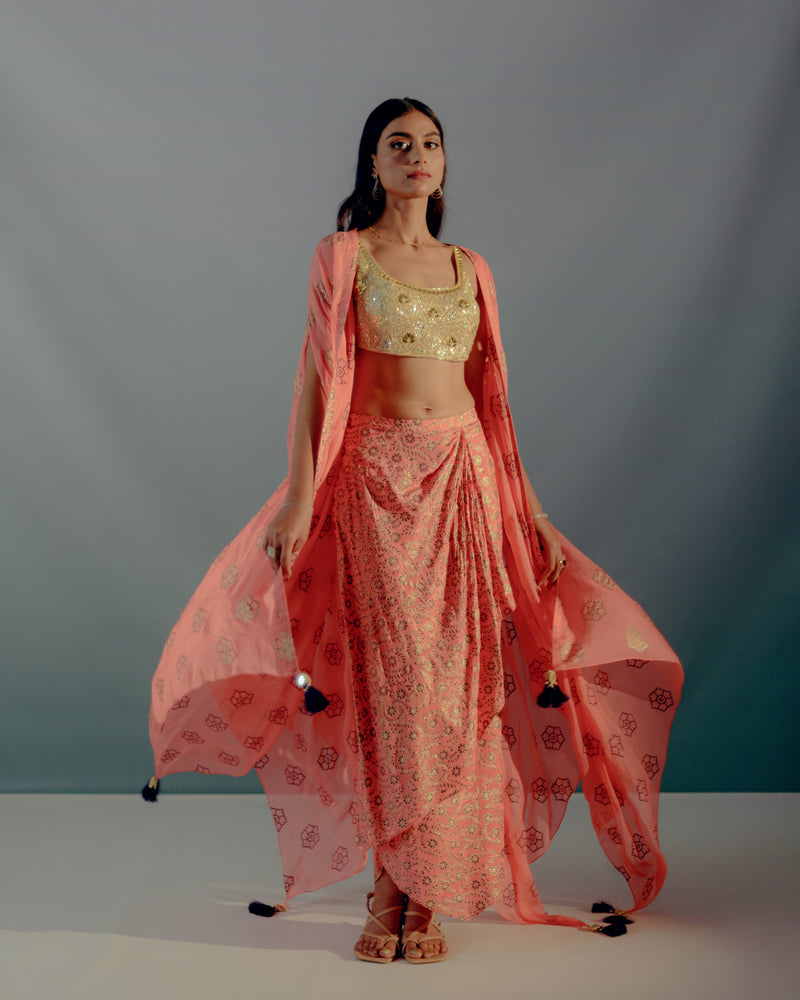 Coral & gold foil print cape set