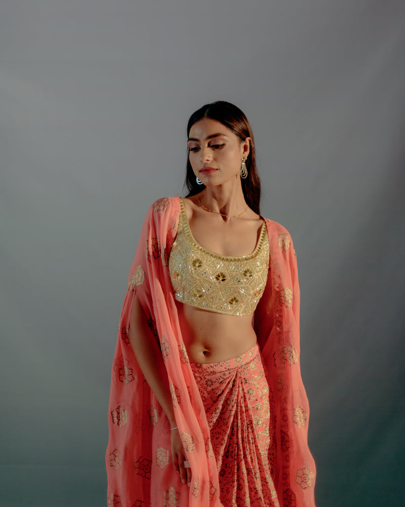 Coral & gold foil print cape set