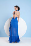 BlUE HALTER NECK  DRESS WITH EMBROIDERY AT WAIST