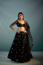 Black acrylic work lehenga set