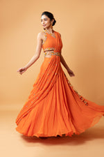 Draped lehenga with georgette fabric and pure handwork