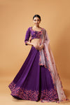 VIOLET LEHENGA WITH INTRICATE HANDWORK PAIRED  WITH A  PINK DUPATTA