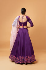 VIOLET LEHENGA WITH INTRICATE HANDWORK PAIRED  WITH A  PINK DUPATTA