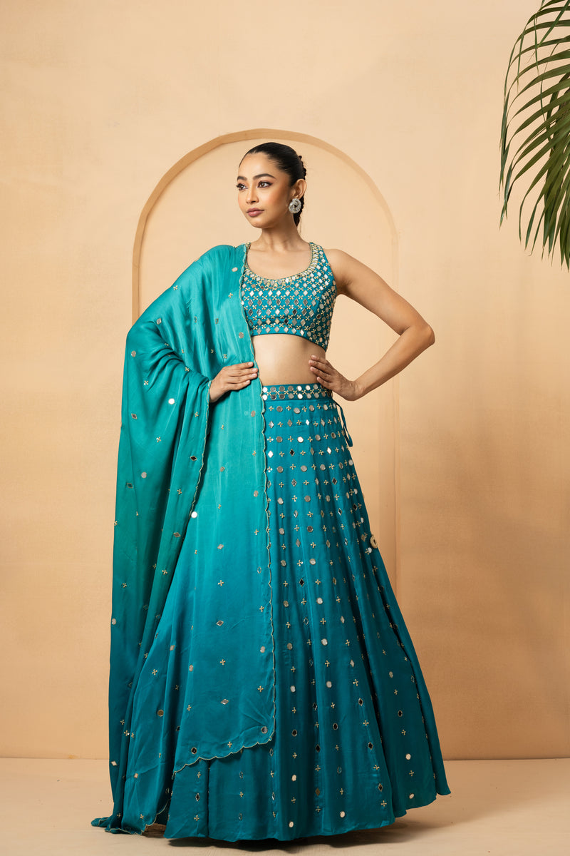 Turquoise mirror  lehenga set