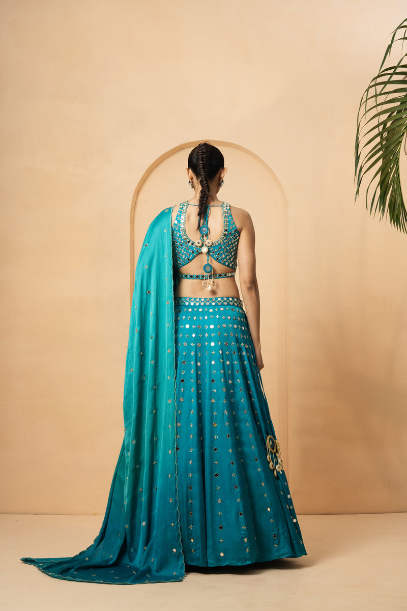 Turquoise mirror  lehenga set