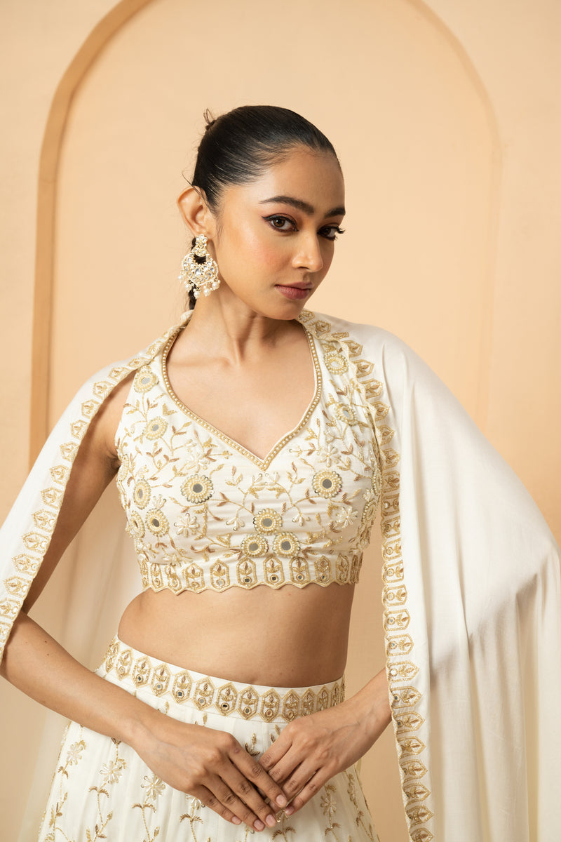 Ivory mirror lehenga set