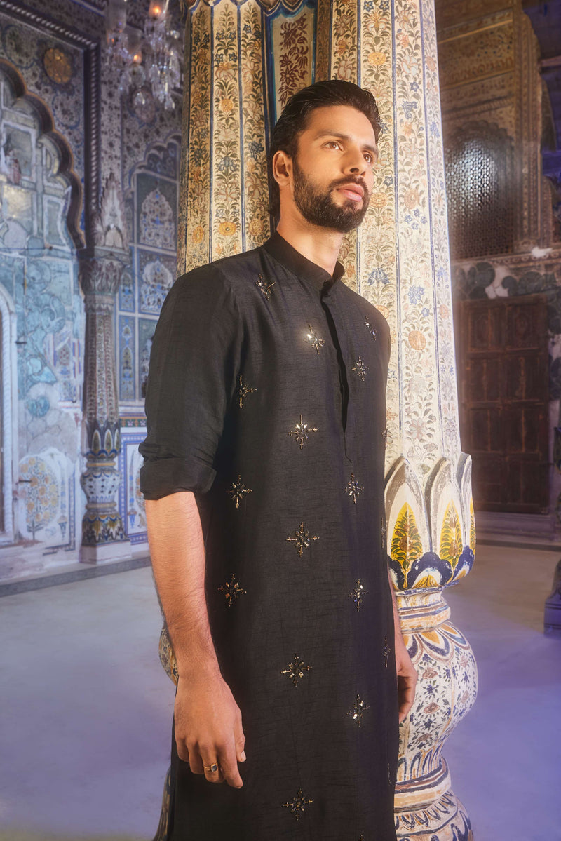 Black metallic embroidered kurta and pant