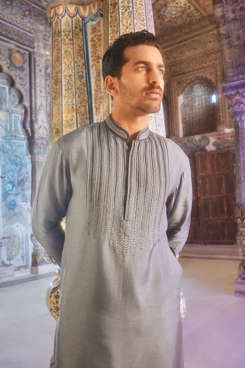 Grey ombre embroidered kurta set