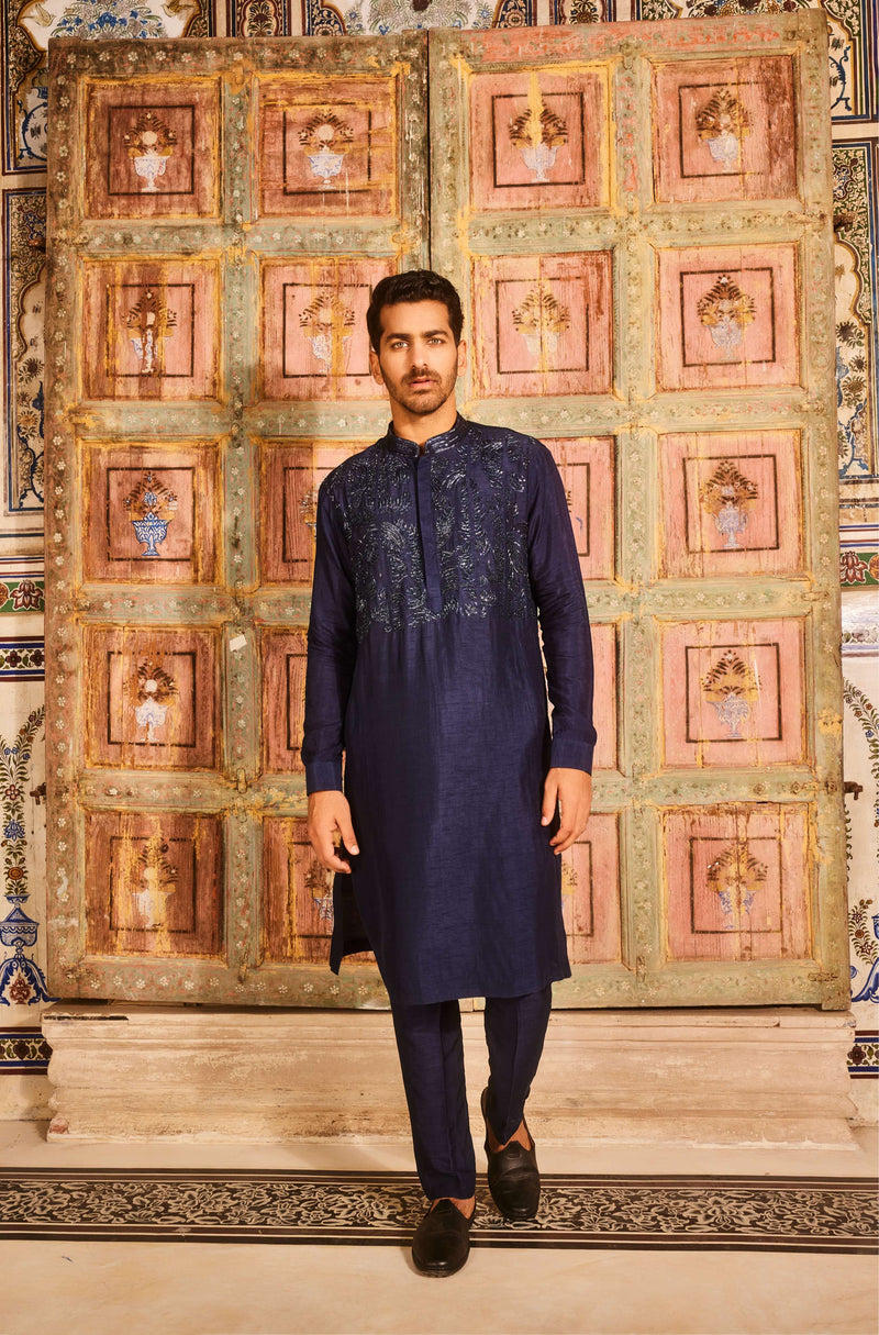 Dark  blue embroidred kurta with pant