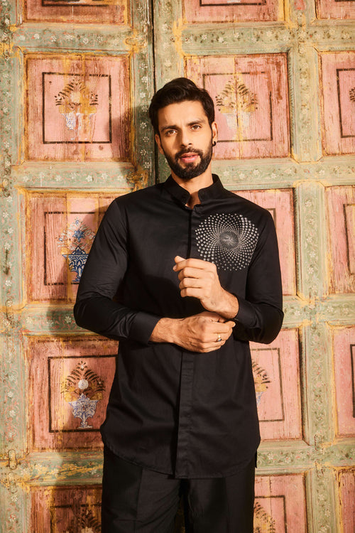Black embroidered shirt and black pant