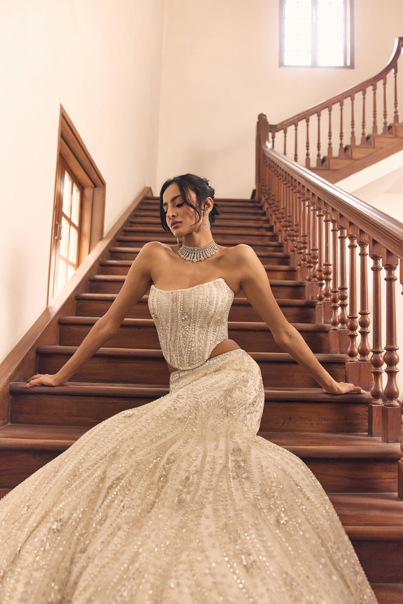 Silver Fully Embellished Mermaid Lehenga Trail Set