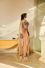 EMBROIDERED NET AND SATIN AND ORGANZA-BROWN