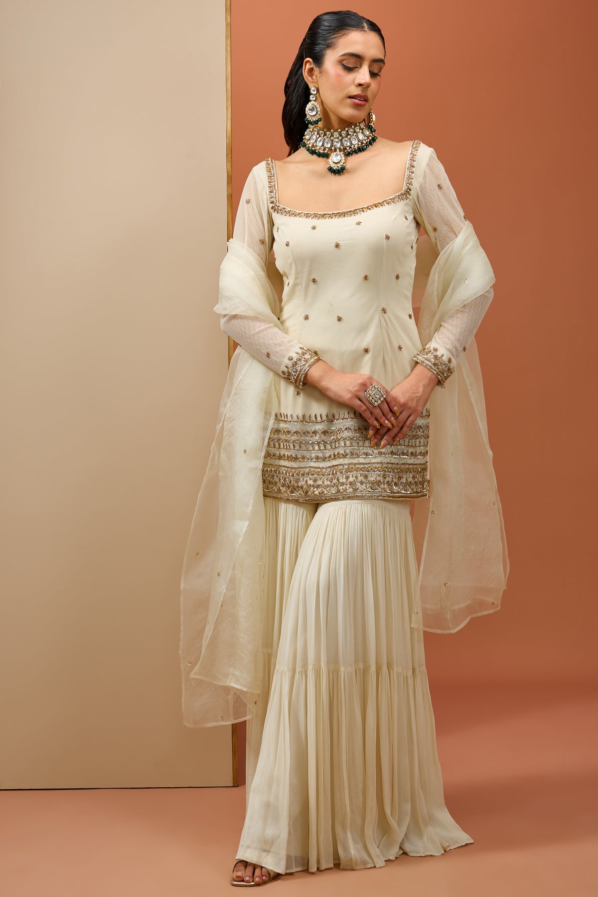 kurta paired with palazzos or skirts 