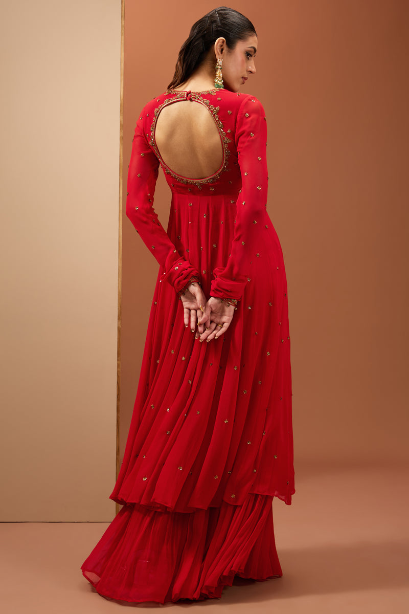 Red Anarkali Set