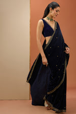 Blue Velvet Saree Set