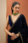 Blue Velvet Saree Set