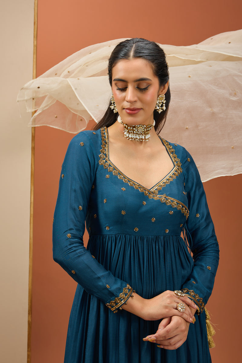 Blue Angrakha Anarkali Set