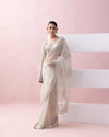 IVORY TULLE  PRE-STITCHED SARI WITH UMBERLLA SLEEVE BLOUSE