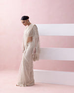 IVORY TULLE  PRE-STITCHED SARI WITH UMBERLLA SLEEVE BLOUSE