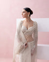 IVORY TULLE  PRE-STITCHED SARI WITH UMBERLLA SLEEVE BLOUSE